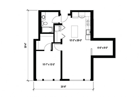 Floor plan for 1 bed, 1 bath, 774 sqft